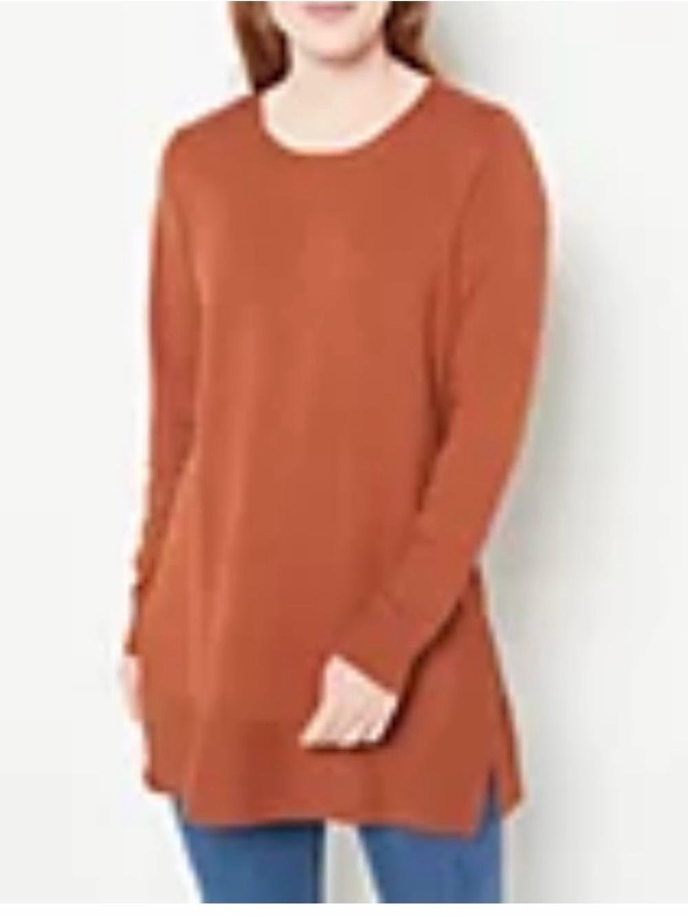 Belle By Kim Gravel Feather Knit Tunic With Side Slits Nutmeg